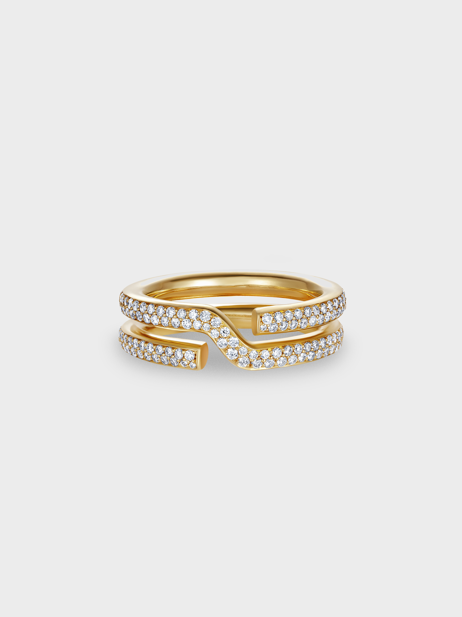 Gold keyring ring with white diamond pave  on light grey background