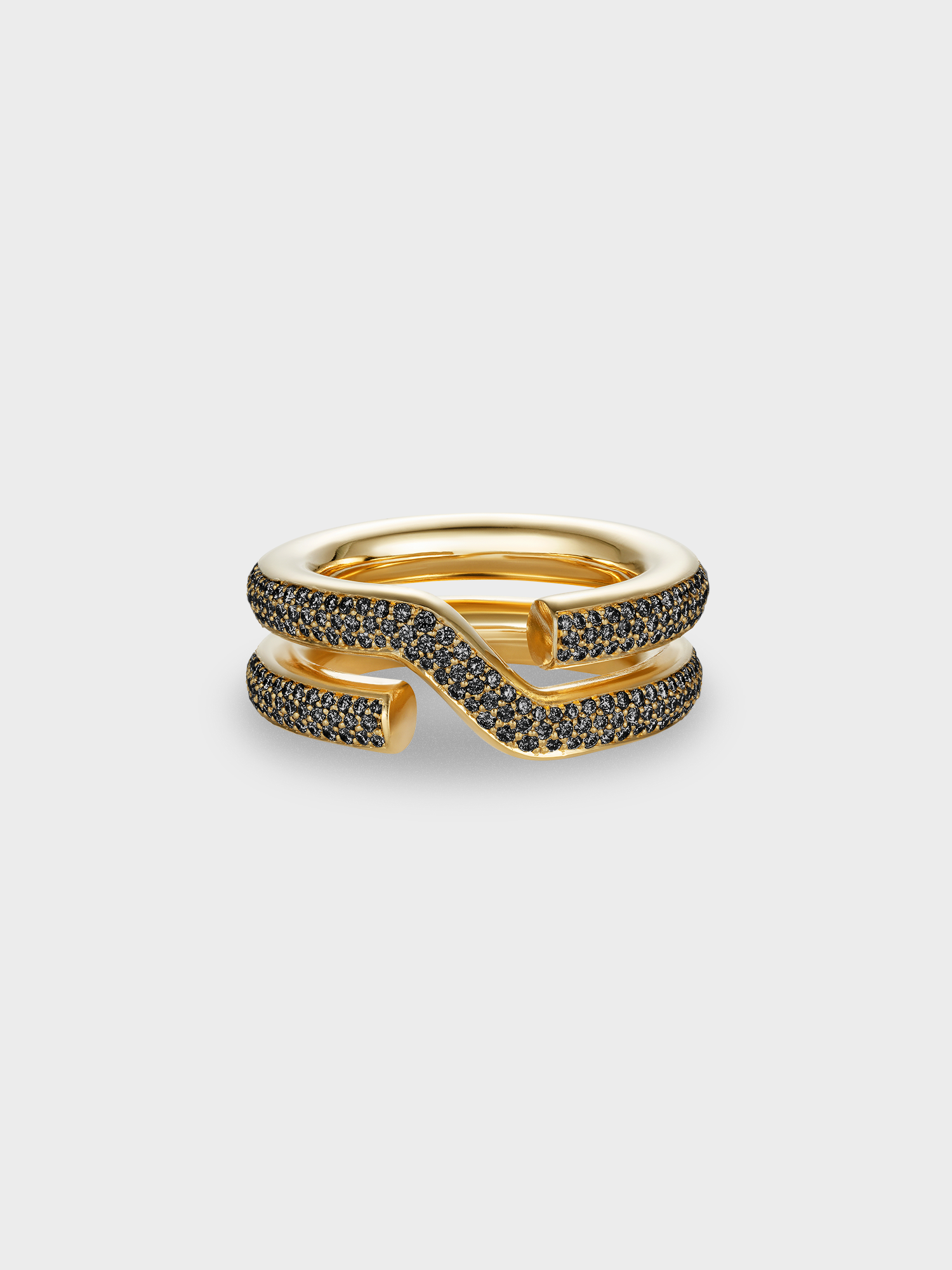 Gold Keyring ring with black diamand pave on a grey background