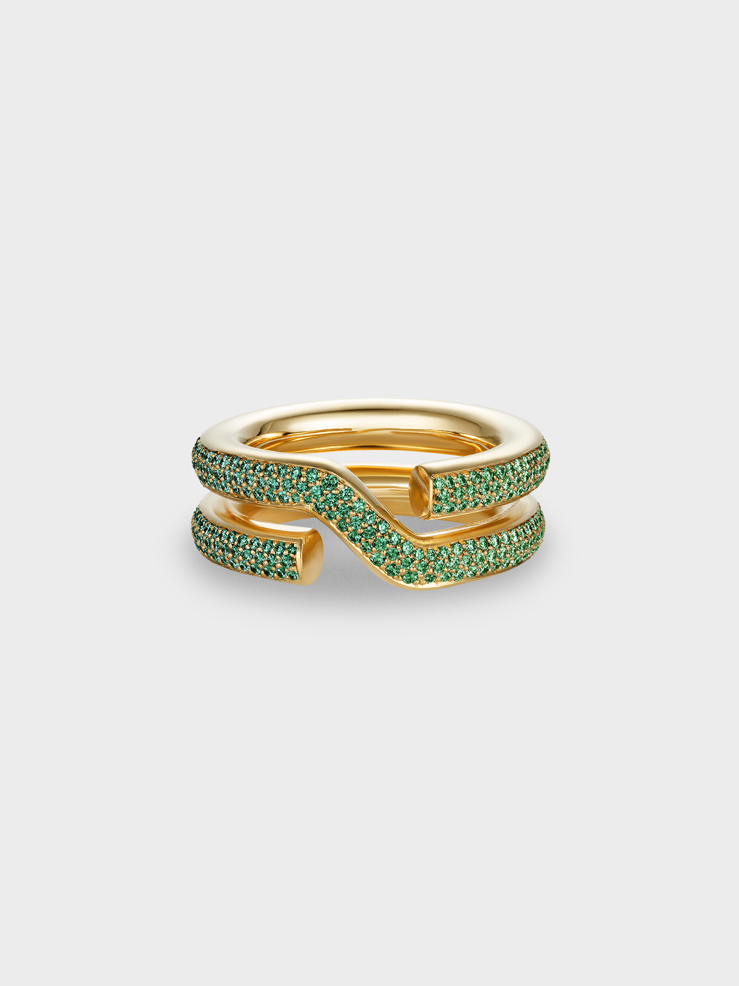 Gold Keyring Ring woth emerald pave on a light gray background
